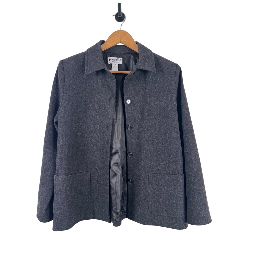 Pendleton Petite Wool Blazer Jacket Dark‎ Gray Button Front Pockets Size 10